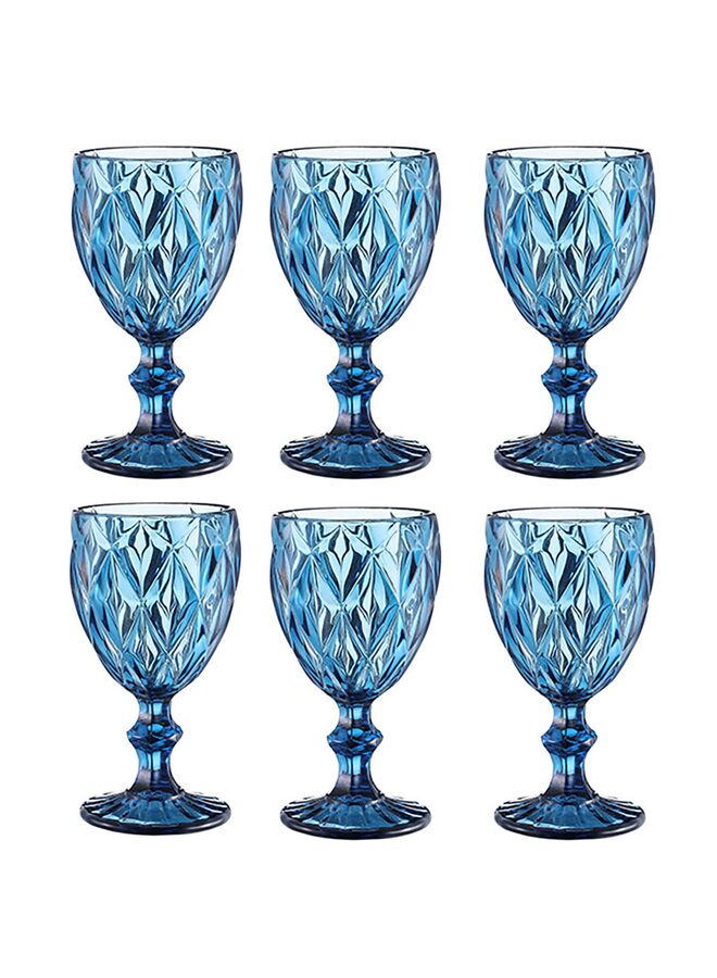 LAMAY Set of 6 Colored Wine Goblets, 10 Oz Wine Glasses Set with Embossed Pattern, Colored Wine Glasses Vintage Glassware for Party, Wedding, Bar, Wine, Juice, Beverage(Blue) - Image 1