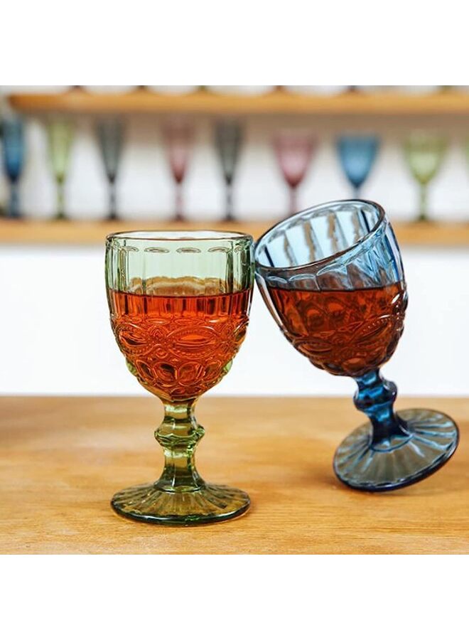 LAMAY Set of 6 Colored Wine Goblets, 10 Oz Wine Glasses Set with Embossed Pattern, Colored Wine Glasses Vintage Glassware for Party, Wedding, Bar, Wine, Juice, Beverage(Blue) - Image 2