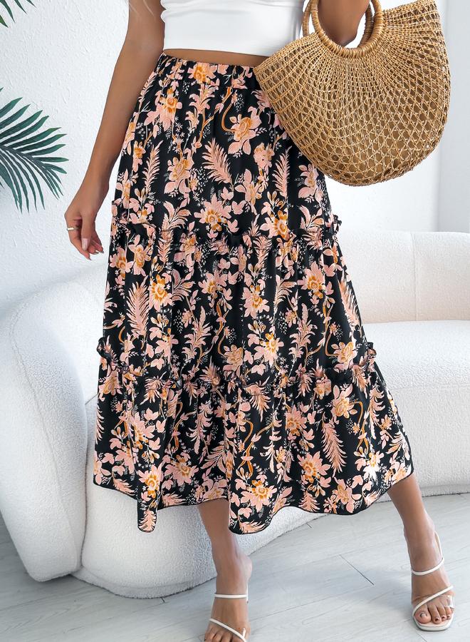 Take Two Multi Floral Tiered Midi Skirt - Image 5