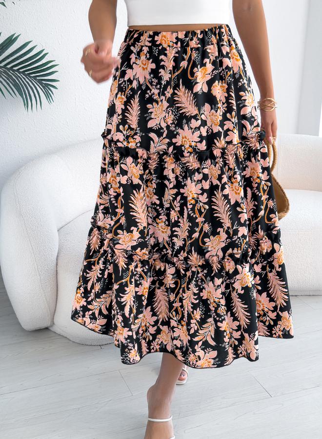 Take Two Multi Floral Tiered Midi Skirt - Image 4