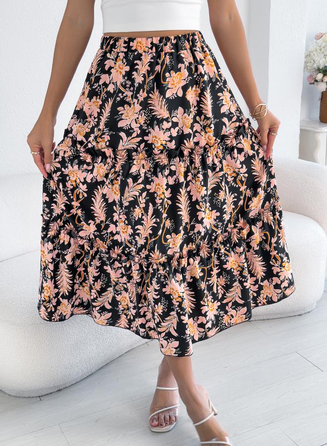 Take Two Multi Floral Tiered Midi Skirt - Image 1