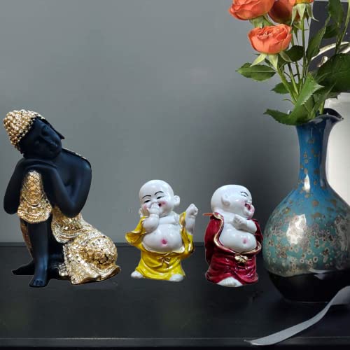 MARINER'S CREATION Polyresin Divine Resting Buddha Idol with Two Child Monks Showpiece for Home Decor (11.4 cm x 11.4cm x 17.4 cm, Multicolor) - Image 2