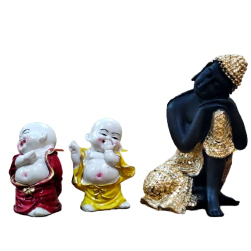 MARINER'S CREATION Polyresin Divine Resting Buddha Idol with Two Child Monks Showpiece for Home Decor (11.4 cm x 11.4cm x 17.4 cm, Multicolor) - Image 5