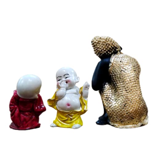 MARINER'S CREATION Polyresin Divine Resting Buddha Idol with Two Child Monks Showpiece for Home Decor (11.4 cm x 11.4cm x 17.4 cm, Multicolor) - Image 4