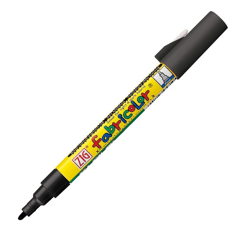 Zig Fabricolor Permanent Fabric Marker Pen for Clothes, Black Ink, Fine Tip Textile Marker for Light & Dark Fabrics, Wash-Resistant DIY Fabric Paint Pen for T-Shirts, Bags, Canvas, Cotton & Denim - Image 1