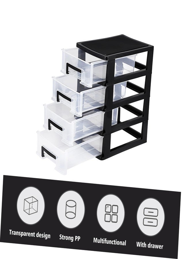 BESPORTBLE 4-Layer Plastic Drawer Storage Cabinet - Black & Transparent Organizer for Office, Study, Living Room - Portable & Space-Saving (8.3 x 6 x 9.9 Inch) - Image 2