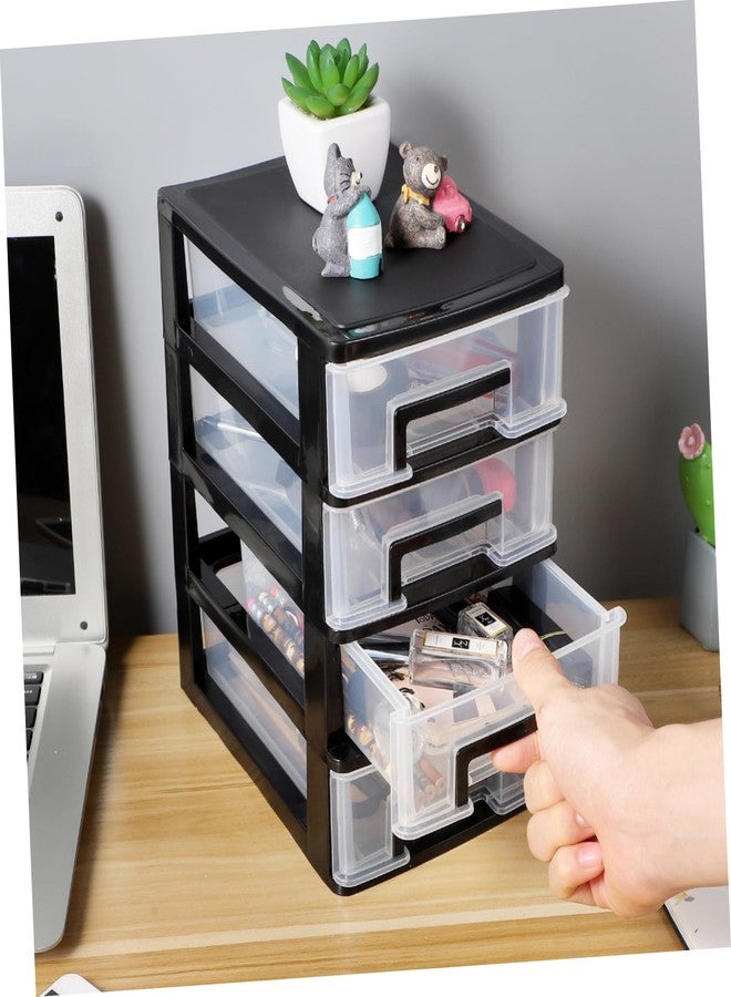 BESPORTBLE 4-Layer Plastic Drawer Storage Cabinet - Black & Transparent Organizer for Office, Study, Living Room - Portable & Space-Saving (8.3 x 6 x 9.9 Inch) - Image 4