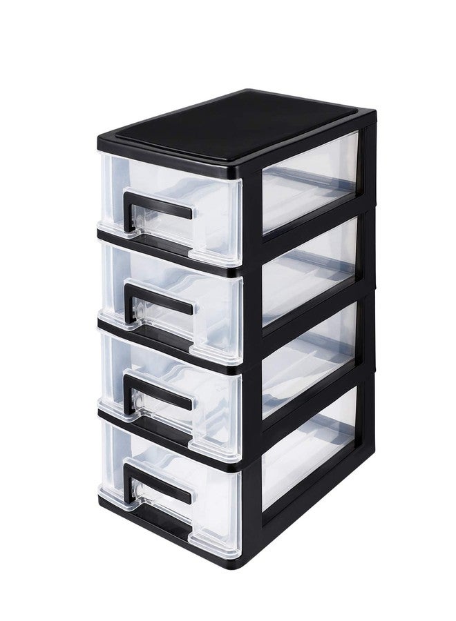 BESPORTBLE 4-Layer Plastic Drawer Storage Cabinet - Black & Transparent Organizer for Office, Study, Living Room - Portable & Space-Saving (8.3 x 6 x 9.9 Inch) - Image 1