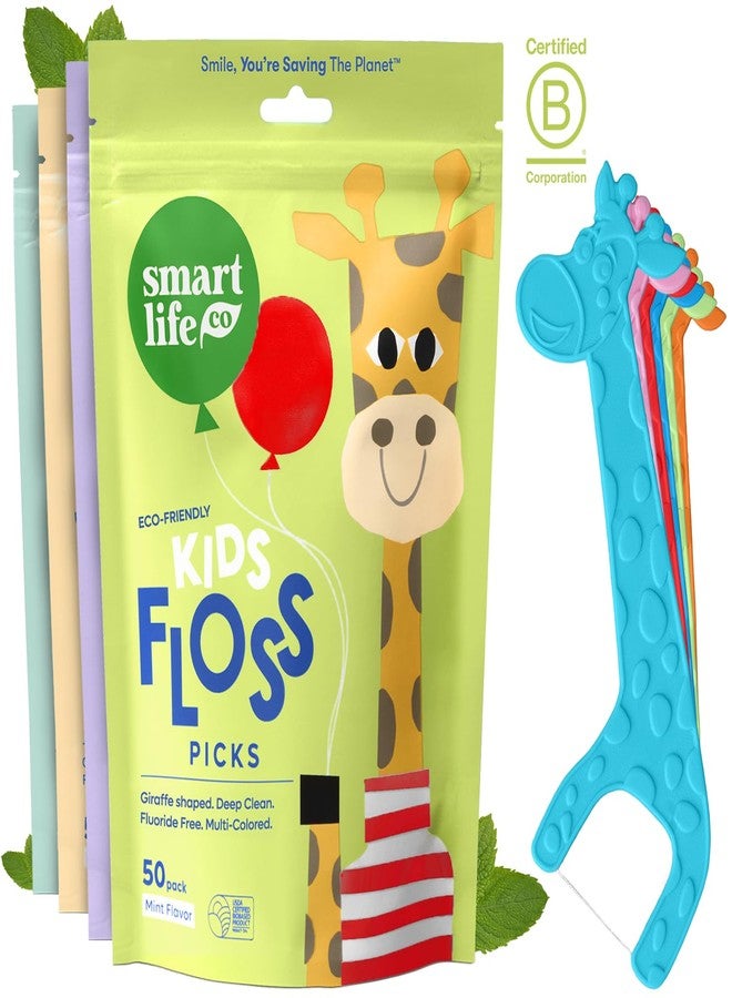SmartLifeco Biodegradable* Kids Flossers - Fluoride Free & Plant Based | Eco Friendly Dental Floss Picks for Children | Fun Animal Flossing Sticks for Toddlers Teeth | Compostable (200 Pack, Mint) - Image 1