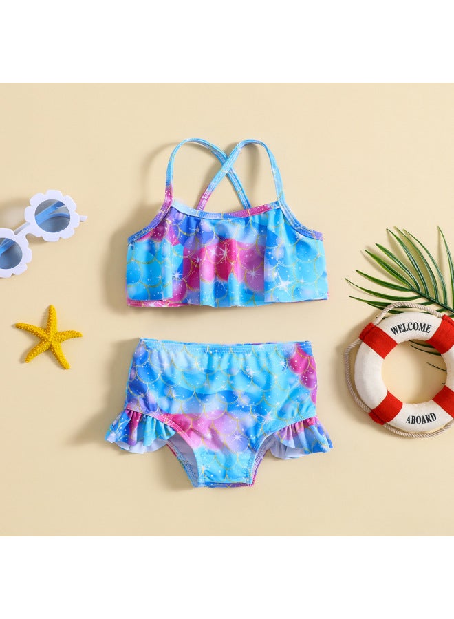 Loquat Special For Baby Girls And Children Fish Scale Printed Split Bikini Suit Swimsuit-Color:Multicolor- - Image 1