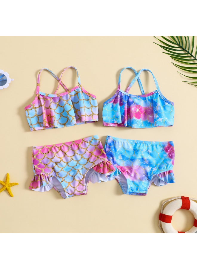 Loquat Special For Baby Girls And Children Fish Scale Printed Split Bikini Suit Swimsuit-Color:Multicolor- - Image 2