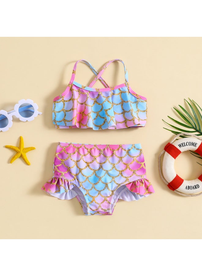 Loquat Special For Baby Girls And Children Fish Scale Printed Split Bikini Suit Swimsuit-Color:Multicolor- - Image 3