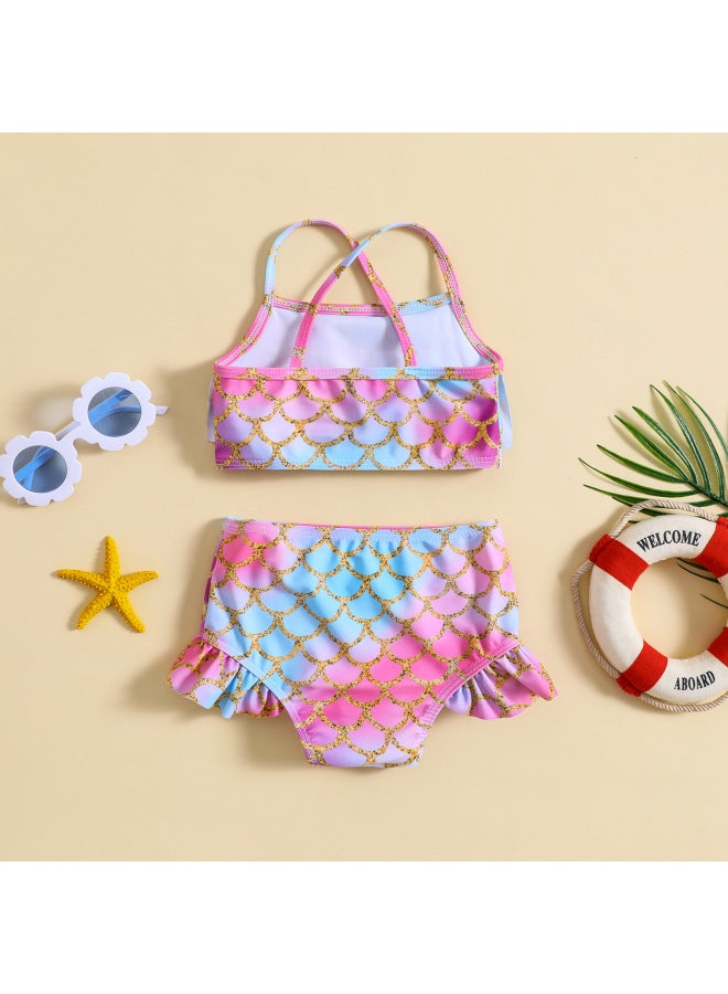 Loquat Special For Baby Girls And Children Fish Scale Printed Split Bikini Suit Swimsuit-Color:Multicolor- - Image 5