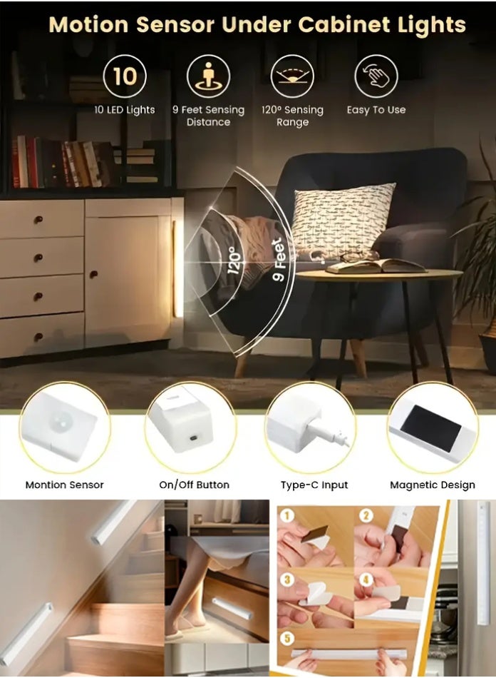 MODI 30cm Motion Sensor LED Light Bar – Rechargeable Cabinet Lighting with USB-C, Dual Modes, Magnetic Install – Ideal for Home, Closet, Stairs, Bedside, Kitchen - Image 5