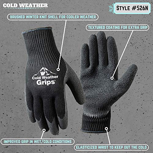 Wells Lamont Cold Weather Latex Grip Versatile Winter Work Gloves | Cut & Tear Resistant | 2-Pair Pack, Medium (526MN), Black - Image 2