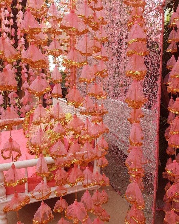 The Decor Affair Net Multicolor Indian Wedding Decoration, Mehndi Decor, Party Backdrop, Door Hangings Decoration. (Pink) - Image 1