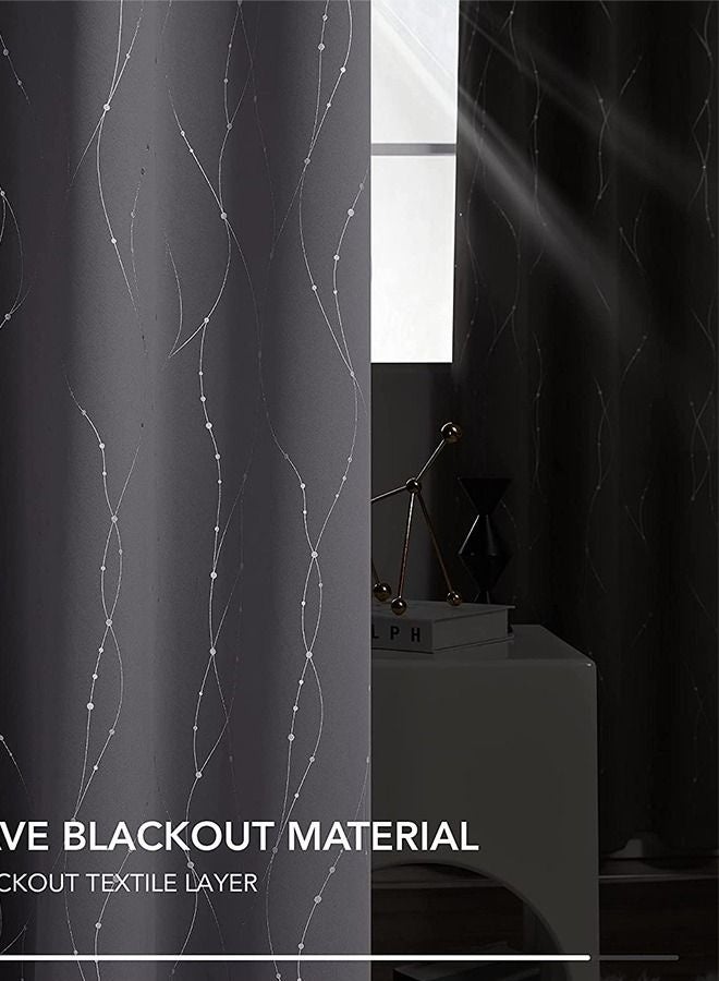 Bukela 2-Piece Window Curtain Dotted Line Foil Printed Thermal Insulated Blackout Curtains with Round Grommet Design - Insulated Window Treatment for Bedroom with Noise Reduction and Temperature Regulation, Machine Washable for Living Room Nursery Bedroom Apartment Home,  Silver/Dark Grey - Image 5