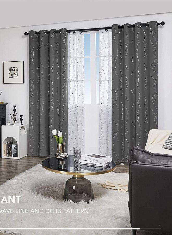 Bukela 2-Piece Window Curtain Dotted Line Foil Printed Thermal Insulated Blackout Curtains with Round Grommet Design - Insulated Window Treatment for Bedroom with Noise Reduction and Temperature Regulation, Machine Washable for Living Room Nursery Bedroom Apartment Home,  Silver/Dark Grey - Image 1