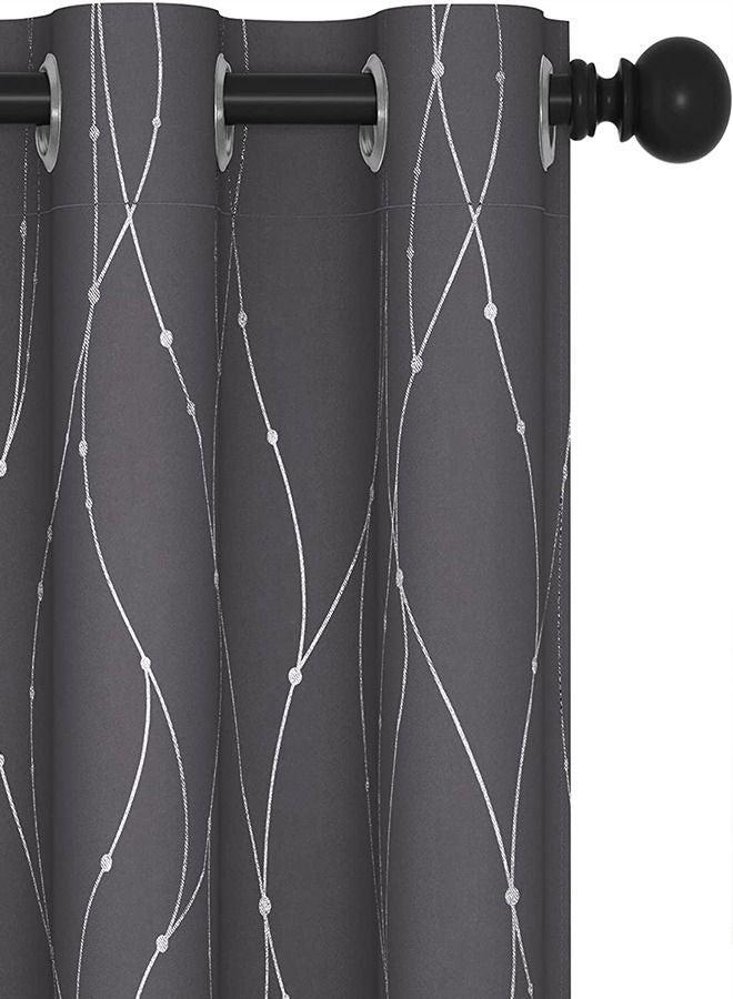 Bukela 2-Piece Window Curtain Dotted Line Foil Printed Thermal Insulated Blackout Curtains with Round Grommet Design - Insulated Window Treatment for Bedroom with Noise Reduction and Temperature Regulation, Machine Washable for Living Room Nursery Bedroom Apartment Home,  Silver/Dark Grey - Image 3