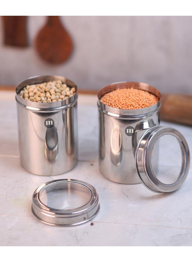 MARU مجموعة حاويات تخزين مطبخ من الفولاذ المقاوم للصدأ MARU مكونة من 2 قطعة تقريبًا 750 جرام (1000 مل لكل منها)، برطمانات وحاويات متينة بأغطية شفافة، أدوات مطبخ، صندوق تخزين متعدد الاستخدامات للمطبخ - Image 1