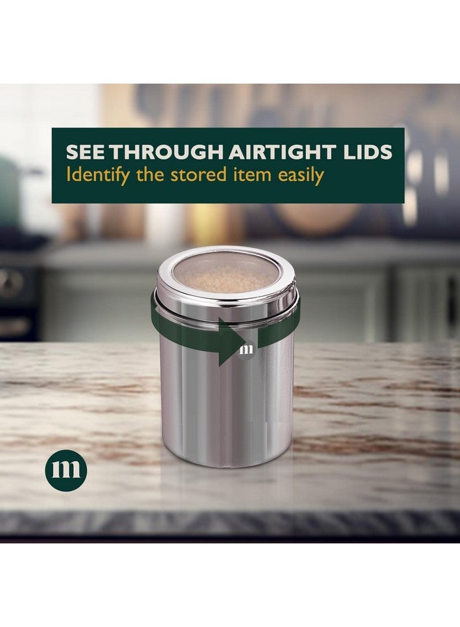 MARU مجموعة حاويات تخزين مطبخ من الفولاذ المقاوم للصدأ MARU مكونة من 2 قطعة تقريبًا 750 جرام (1000 مل لكل منها)، برطمانات وحاويات متينة بأغطية شفافة، أدوات مطبخ، صندوق تخزين متعدد الاستخدامات للمطبخ - Image 3