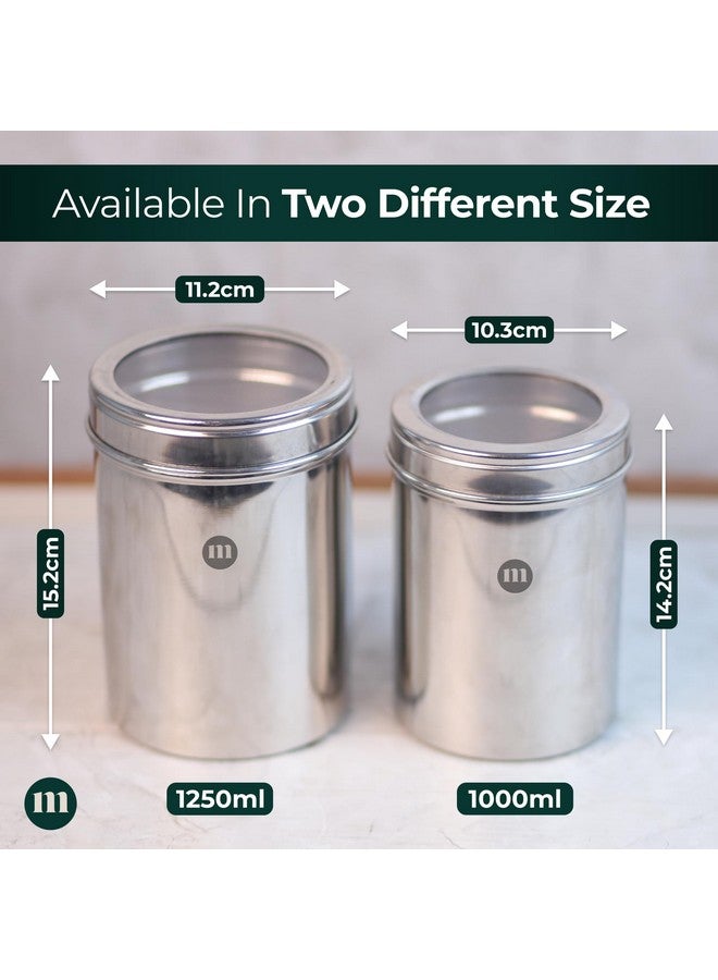 MARU مجموعة حاويات تخزين مطبخ من الفولاذ المقاوم للصدأ MARU مكونة من 2 قطعة تقريبًا 750 جرام (1000 مل لكل منها)، برطمانات وحاويات متينة بأغطية شفافة، أدوات مطبخ، صندوق تخزين متعدد الاستخدامات للمطبخ - Image 2