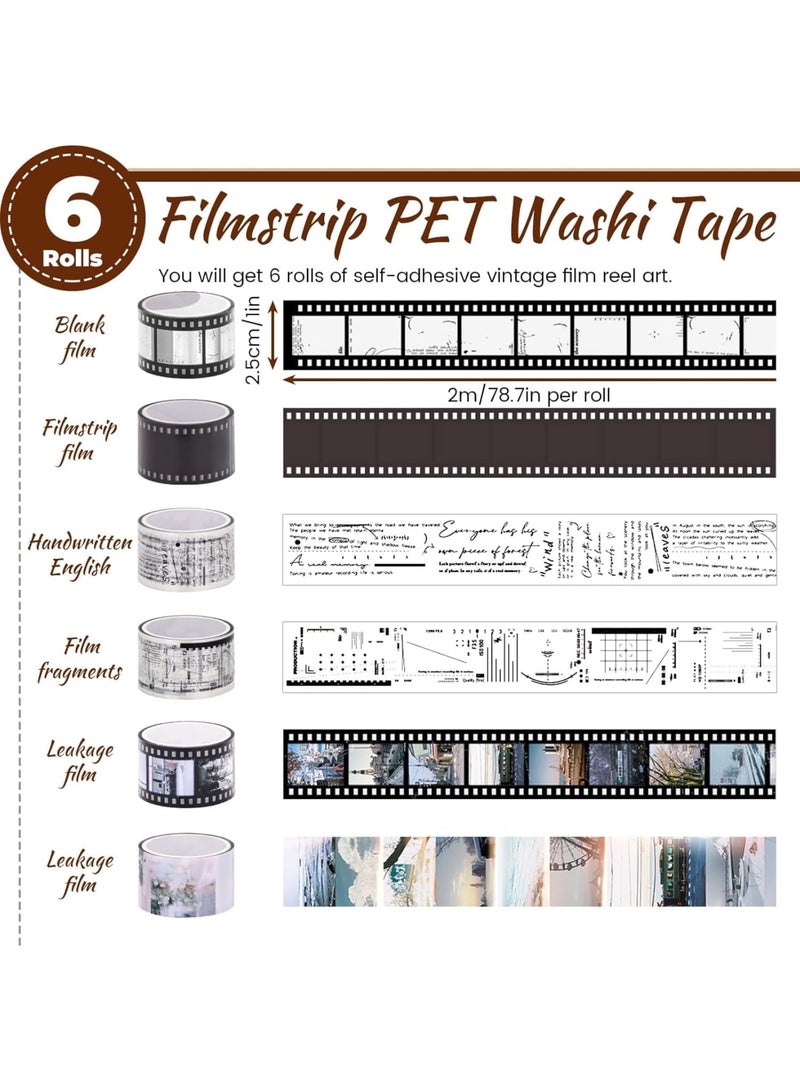 SYOSI Filmstrip Washi Tape, Retro Movie Reel PET Decorative Tape for Journaling and Scrapbooking, Self-Adhesive Transparent Tape Stickers for Crafts Diaries and Bullet Journal Supplies, 6 Rolls - Image 2