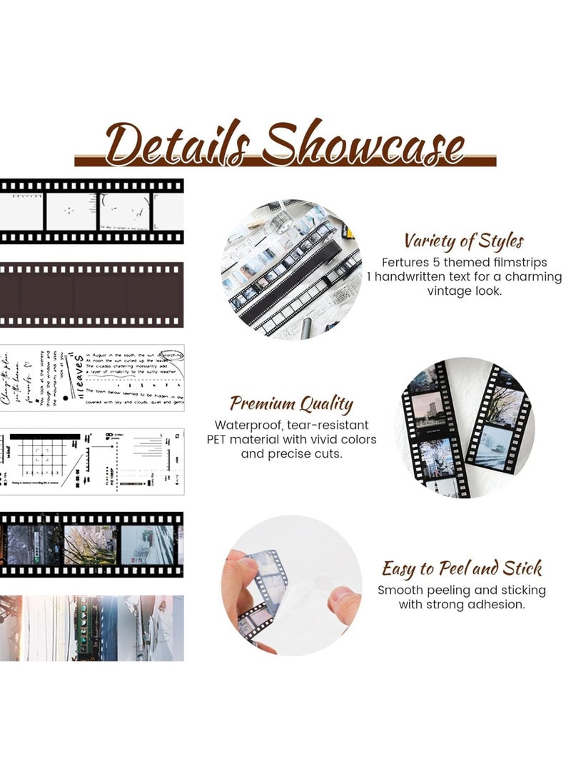 SYOSI Filmstrip Washi Tape, Retro Movie Reel PET Decorative Tape for Journaling and Scrapbooking, Self-Adhesive Transparent Tape Stickers for Crafts Diaries and Bullet Journal Supplies, 6 Rolls - Image 3