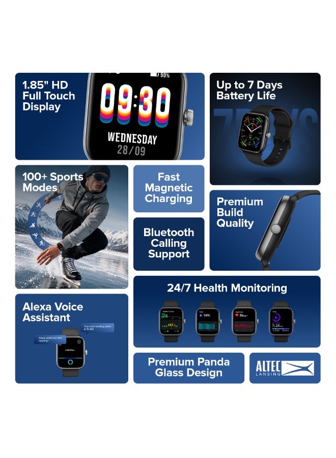 Altec Lansing Phoenix Smartwatch, 1.85” AMOLED Display, Bluetooth Calling & Alexa Built-in, 100+ Sports Modes, IP68 Waterproof, Black - Image 2
