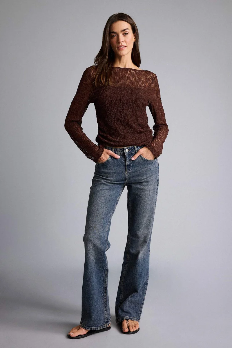 ديفاكتو Slim Fit Boat Collar Long Sleeve Blouse