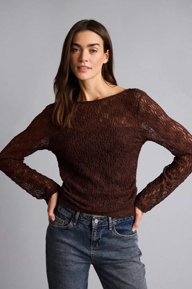 DeFacto Slim Fit Boat Collar Long Sleeve Blouse