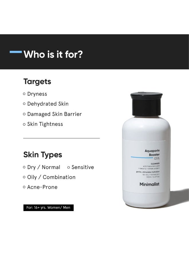 Minimalist 5% Aquaporin Booster | Hydrating Face Wash For Dry Skin with Hyaluronic Acid | Sulphate Free | Non-drying Cleanser | For Women & Men (100 ml) - Image 4