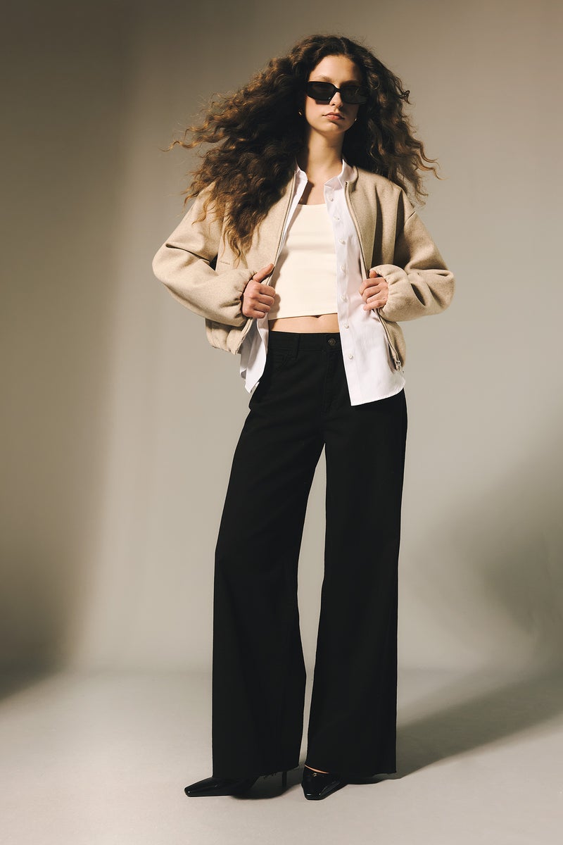 ديفاكتو بنطلون جبردين قطن وايد ليج برجل واسع وخصر عادي - Image 1