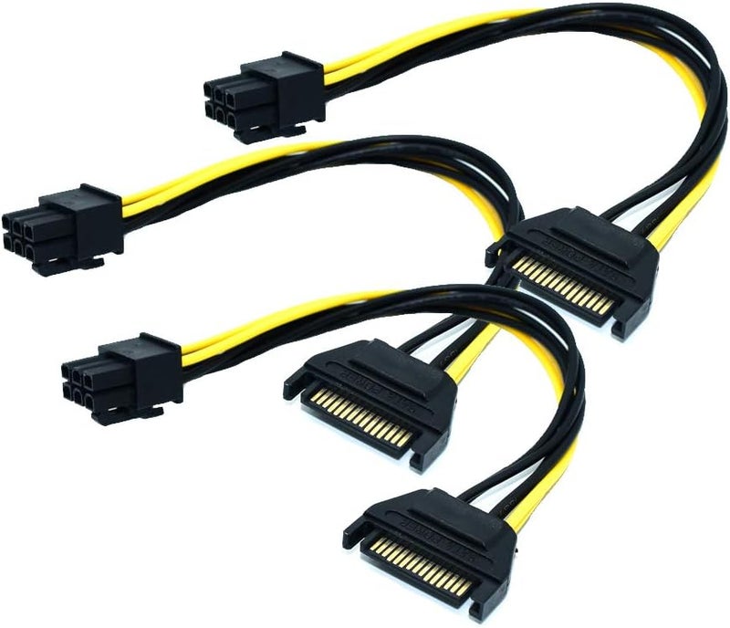 ELifeApply 3 Pack 15-Pin SATA Male to 6 Pin PCI-Express Female Video Card Power Adapter Cable - Image 1