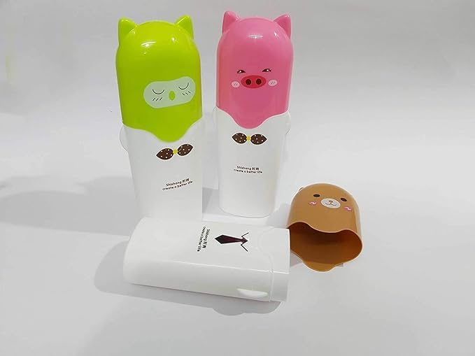 VIDORA Toothbrush Holder Cartoon Print Portable Cartoon Animal Toothbrush Holder Box Plastic Tooth Mug Toothpaste Case Cup Travel Camping Bath Accessories - Image 3