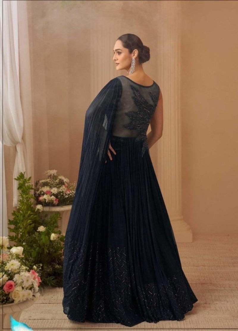 ANAITA Black Chinon Silk Free Size Stitched Gown with Embroidery Work - Image 3