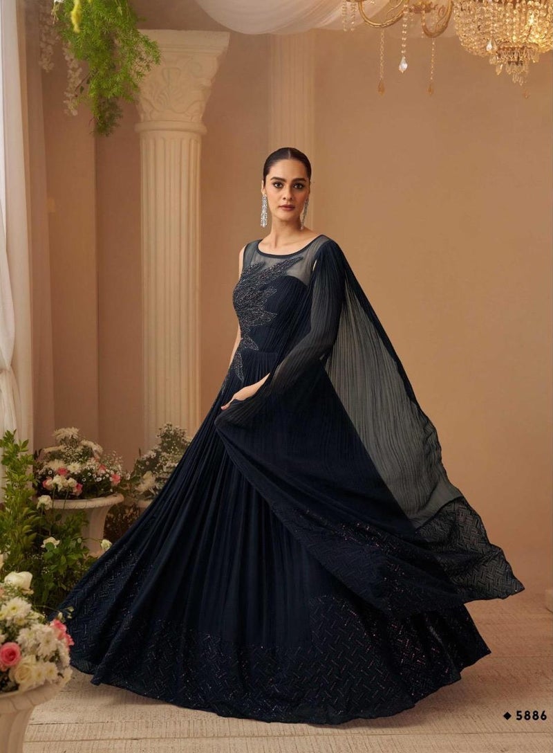 ANAITA Black Chinon Silk Free Size Stitched Gown with Embroidery Work - Image 2