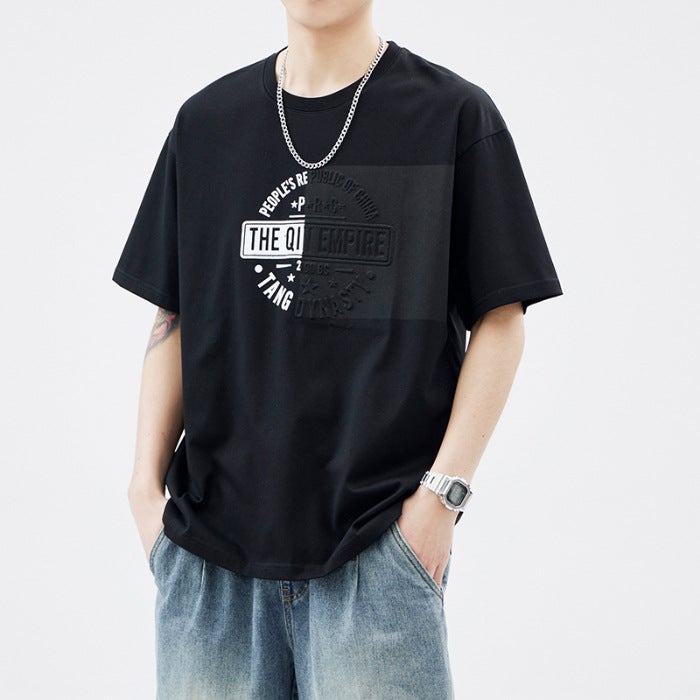 Heavy 260G T-Shirt Apricot Three-Dimensional Printing Steel Seal Stitching Short Sleeve Men'S 2024 Summer Micro Loose Half Sleeve Top - Image 5