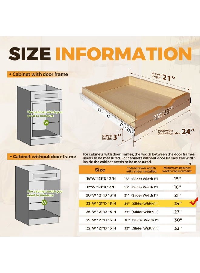 Mobirex Pull Out Drawers for Cabinet Wood Slide Out Cabinet Organizer and Storage Cabinet Kitchen Drawers Slide Out Shelves Pull Out Shelves in Kitchen Pantry Bathroom with Soft Close 24"W x 22"D x 3"H - Image 2