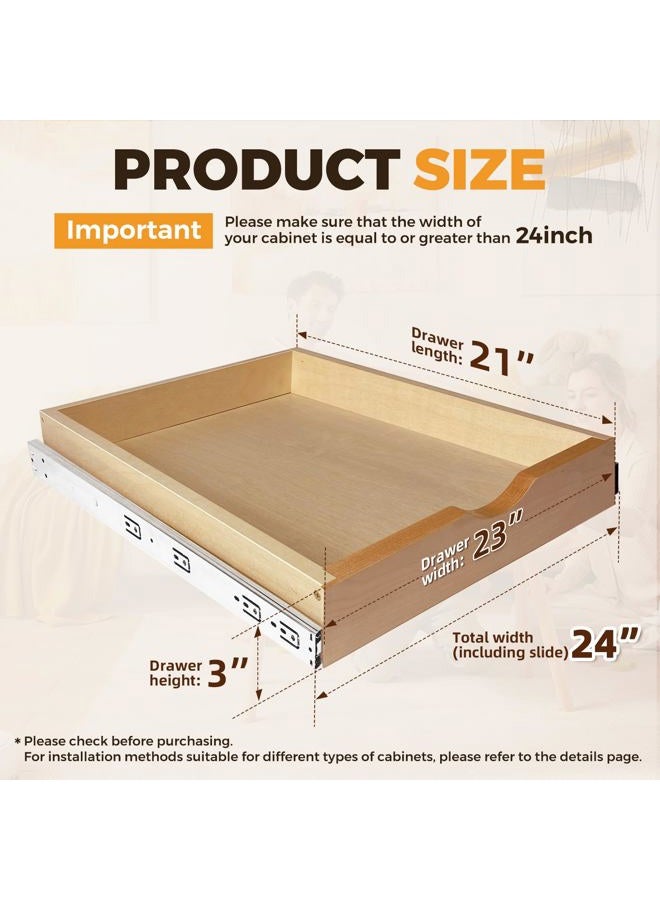 Mobirex Pull Out Drawers for Cabinet Wood Slide Out Cabinet Organizer and Storage Cabinet Kitchen Drawers Slide Out Shelves Pull Out Shelves in Kitchen Pantry Bathroom with Soft Close 24"W x 22"D x 3"H - Image 3