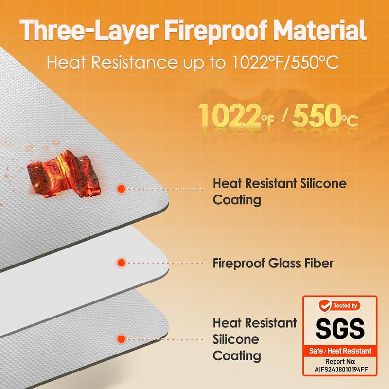 Amerbro 24x36in Heat Resistant Grill Mats for Outdoor Grill to Protect Your Prep Table and Outdoor Grill Table - Fire Proof & Water Proof & Oil Proof BBQ Mat - Grey(1mm) - Image 2