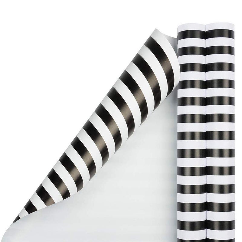 JAM Paper Gift Wrap  Striped Wrapping Paper  50 Sq Ft Total 30 in x 10 Ft Each  Black  White Stripes  2 RollsPack