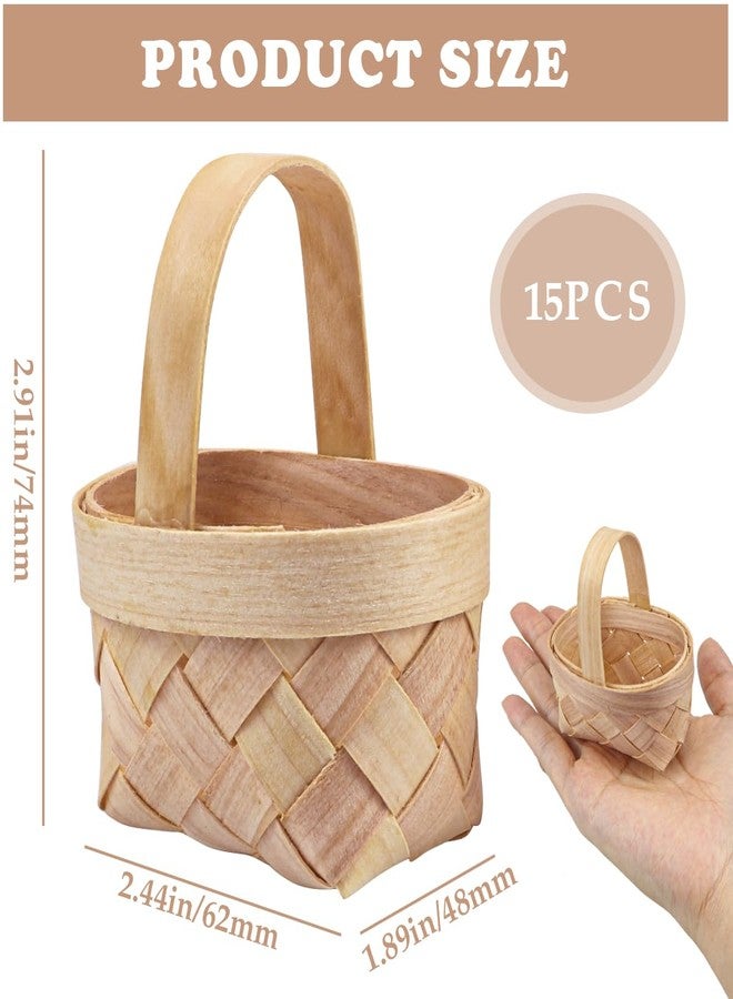 LNQ LUNIQI 15 قطعة من السلال المنسوجة الصغيرة، سلال ريفية صغيرة منسوجة بمقابض، سلال حلوى، سلال زهور مصغرة لحفلات الزفاف والأعمال اليدوية - Image 2