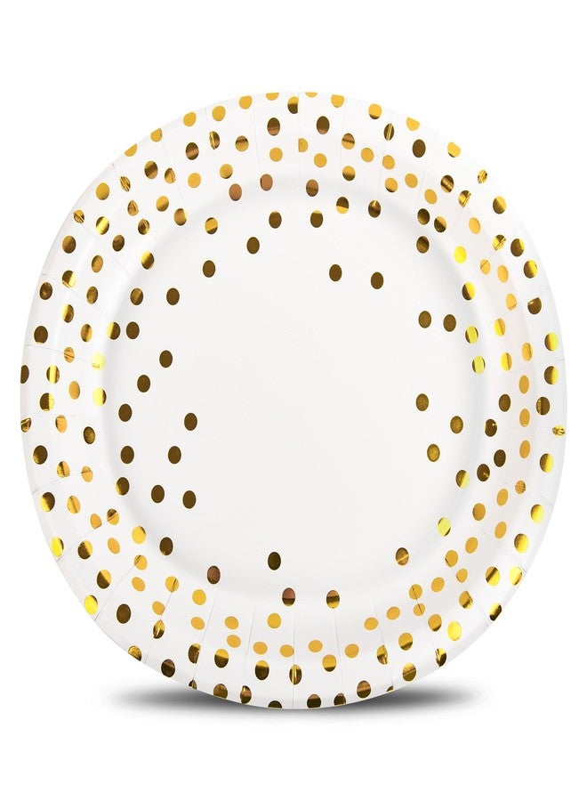 AimFun 50 Pcs Oval Paper Plates Large Disposable Gold Polka Dots Platters 10" X 12" Decorative Dessert Serving Dish Tray for Christmas Tableware Holiday Wedding Thanksgiving Party Favor - Image 1