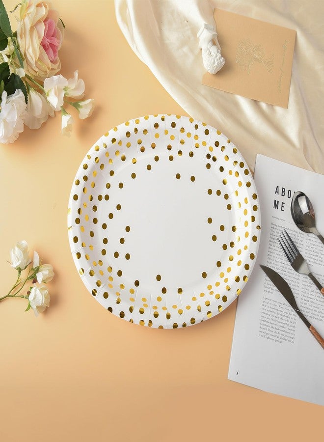 AimFun 50 Pcs Oval Paper Plates Large Disposable Gold Polka Dots Platters 10" X 12" Decorative Dessert Serving Dish Tray for Christmas Tableware Holiday Wedding Thanksgiving Party Favor - Image 5
