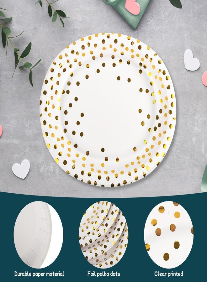AimFun 50 Pcs Oval Paper Plates Large Disposable Gold Polka Dots Platters 10" X 12" Decorative Dessert Serving Dish Tray for Christmas Tableware Holiday Wedding Thanksgiving Party Favor - Image 3