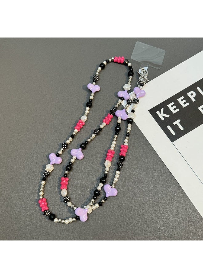 NIBEMINENT Beaded Phone Lanyard, Anti Lost Removable Wrist Strap,Butterfly Heart Dopamine Bracelet Pendant, Phone Keychain Lanyard 