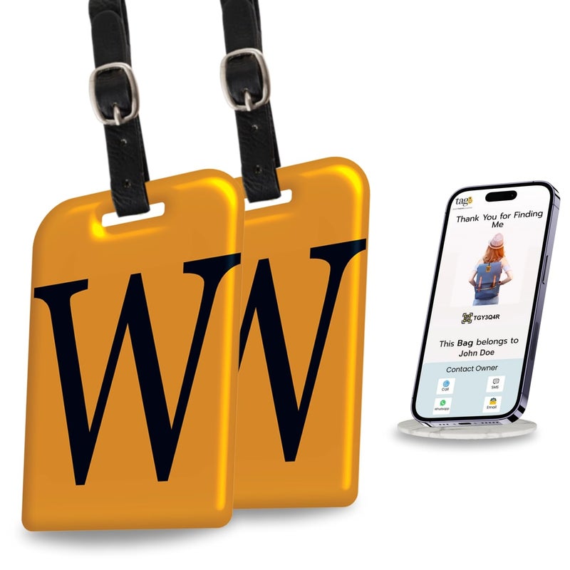 tag8 [Pack 2] Smart Luggage Tag ID with Name Initial B| Bag Tag with Global Loss Recovery Service | Airline Compliant | SITA World Tracer Code Enabled | Smart Alternative to Name Tags | Gift idea (W) - Image 1