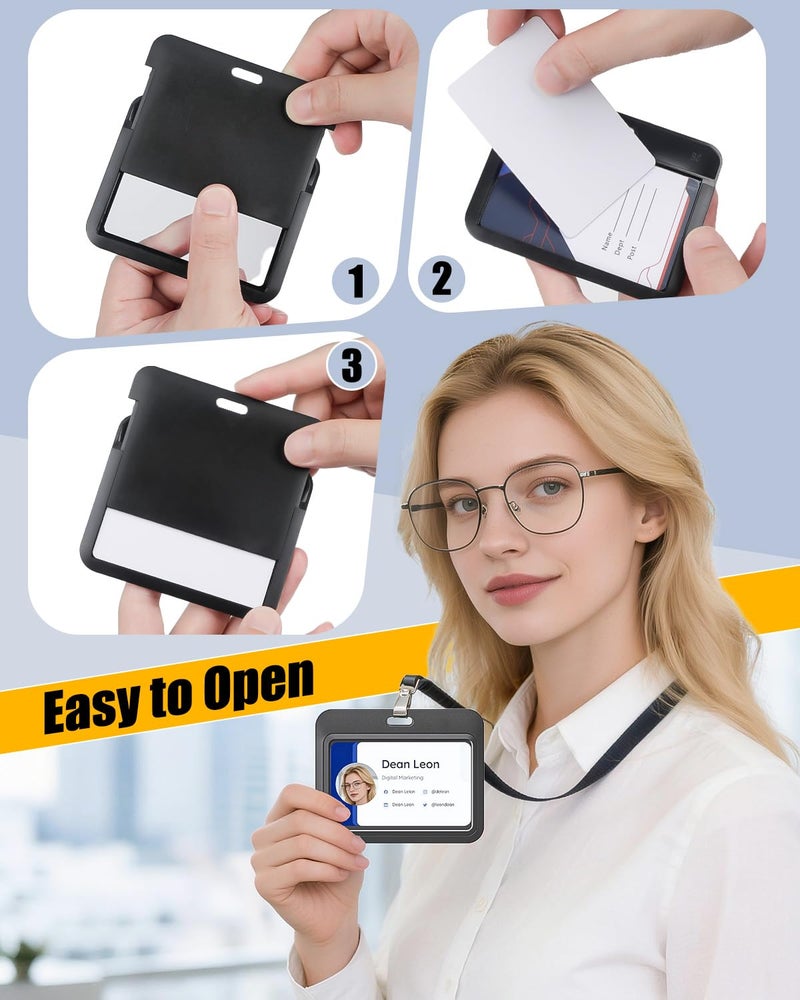 Uniclife 3 Pack Sliding ID Badge Holder Black Horizontal Hard Plastic Case with Clear Window Card Protector Pouch for Office School ID Credit Cards Proximity Key Cards Driverâ€™s Licenses and Passes - Image 5