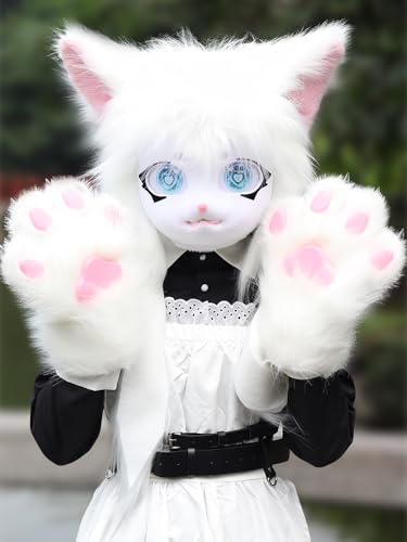 SMILETERNITY SMILETERNIT Animal Head Cat Fursuit Cut Mask Halloween Masquerade Cosplay Costume Props Gray - Image 5